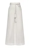 Andres Otalora Gozo Wide-leg Belted Linen Pants In Gray
