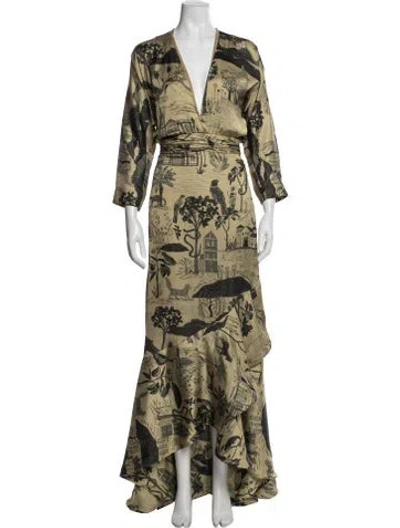 Pre-owned Andres Otalora Graphic Print Long Dress In Yellow