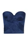 Andres Otalora Hasta El Cielo Embroidered Satin Corset Top In Navy