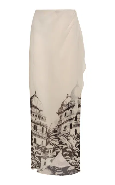 Andres Otalora Haveli Printed Chiffon Maxi Skirt In Black,white