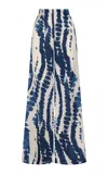 Andres Otalora Huella Del Sol Printed Satin Flare Pants In Blue