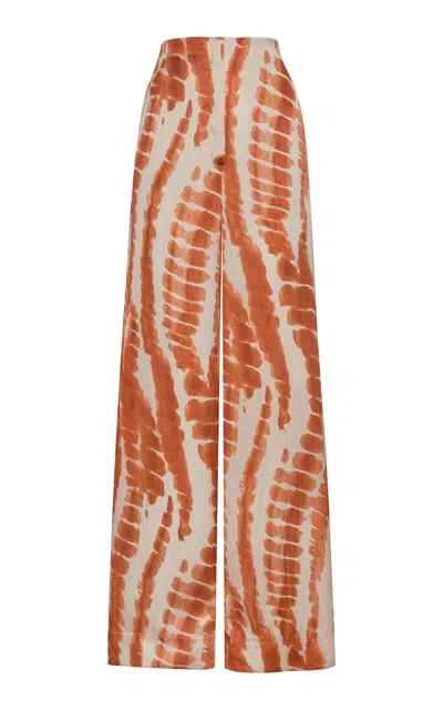 Andres Otalora Huella Del Sol Printed Satin Flare Pants In Pink