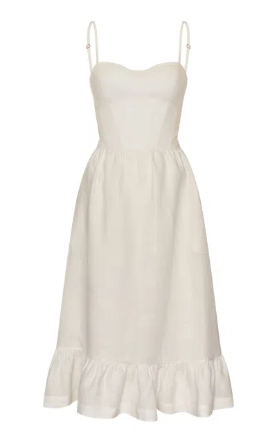Andres Otalora Inspiras Eyelet Linen Midi Dress In White