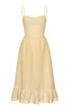 Andres Otalora Inspiras Eyelet Linen Midi Dress In Yellow