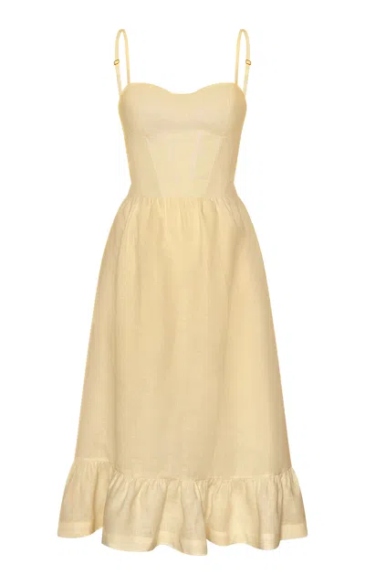 Andres Otalora Inspiras Eyelet Linen Midi Dress In Yellow
