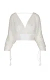 Andres Otalora Iris Crinkled Silk Chiffon Top In Off-white
