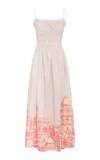 Andres Otalora Jaadoo Smocked Linen Maxi Dress In Ivory