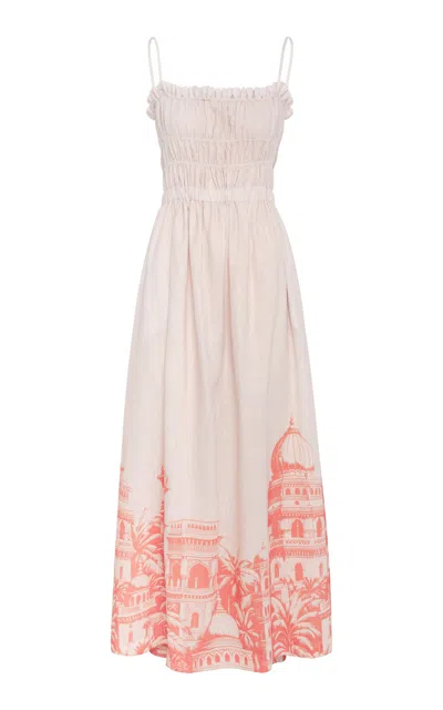 Andres Otalora Jaadoo Smocked Linen Maxi Dress In Ivory