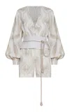 Andres Otalora Janu Embroidered Linen Playsuit In Ivory