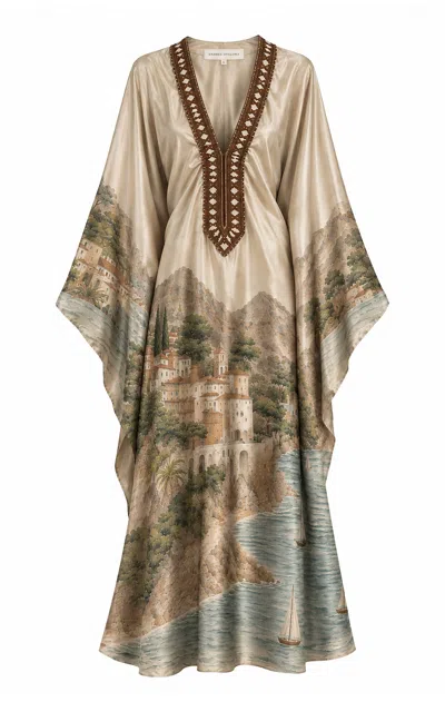 Andres Otalora Jardín Secreto Satin Maxi Dress In Neutral