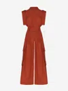 Andres Otalora Golfinhos Belted Linen Jumpsuit In Flared Style