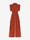 Andres Otalora Golfinhos Belted Linen Jumpsuit In Terracota