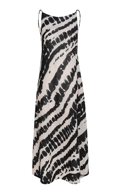 Andres Otalora Kala Printed Linen Maxi Dress In Black,white