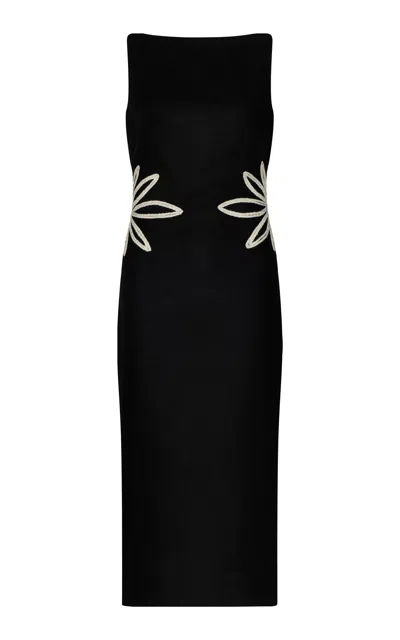 Andres Otalora Kamar Embroidered Linen Midi Dress In Black