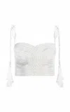 Andres Otalora Latido Sereno Embellished Linen Crop Top In Off-white