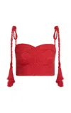Andres Otalora Latido Sereno Embellished Linen Crop Top In Red
