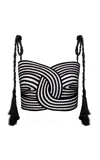 Andres Otalora Latido Sereno Embroidered Linen Crop Top In Black,white