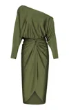 Andres Otalora Latidos Asymmetric Draped Jersey Midi Dress In Green