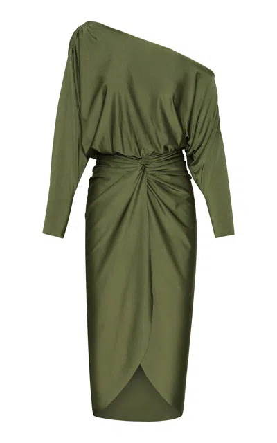 Andres Otalora Latidos Asymmetric Draped Jersey Midi Dress In Green