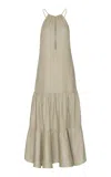 Andres Otalora Lienzo Natural Tiered Linen Maxi Dress In Green