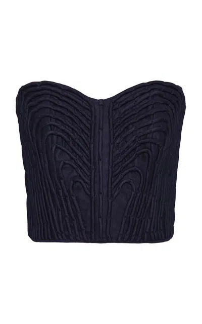 Andres Otalora Ligera Embroidered Bustier Top In Blue