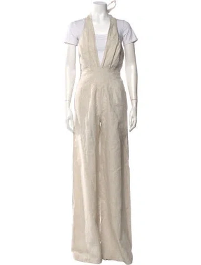 Pre-owned Andres Otalora Linen Halterneck Jumpsuit W/ Tags In Neutral
