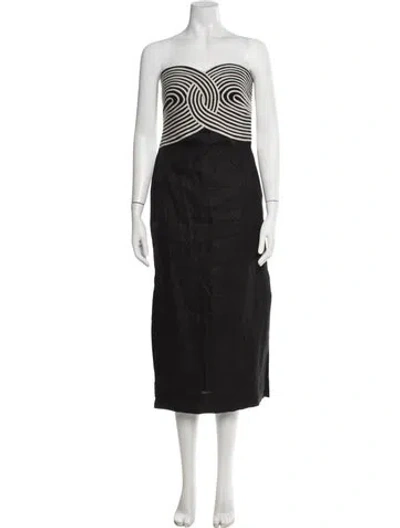 Pre-owned Andres Otalora Linen Long Dress In Black