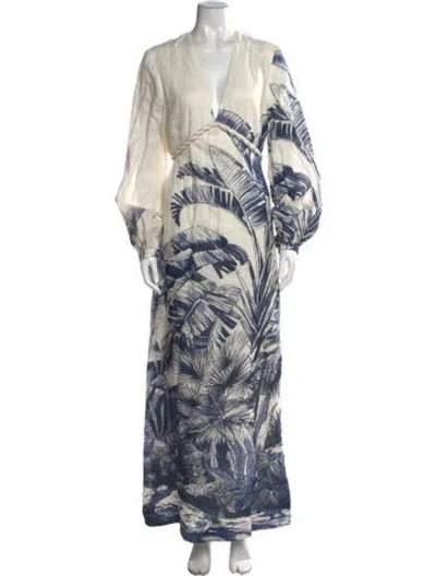 Pre-owned Andres Otalora Linen Long Dress In Blue