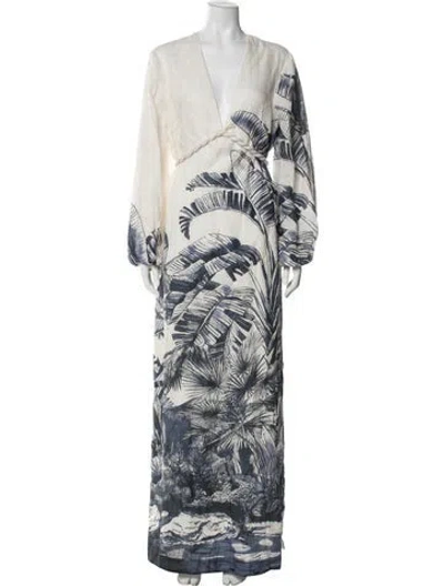 Pre-owned Andres Otalora Linen Long Dress In Blue