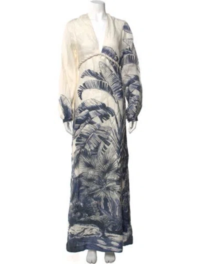 Pre-owned Andres Otalora Linen Long Dress In Blue