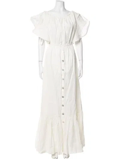 Pre-owned Andres Otalora Linen Long Dress In Neutral