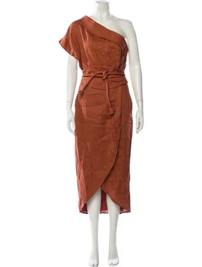Pre-owned Andres Otalora Linen Long Dress In Orange