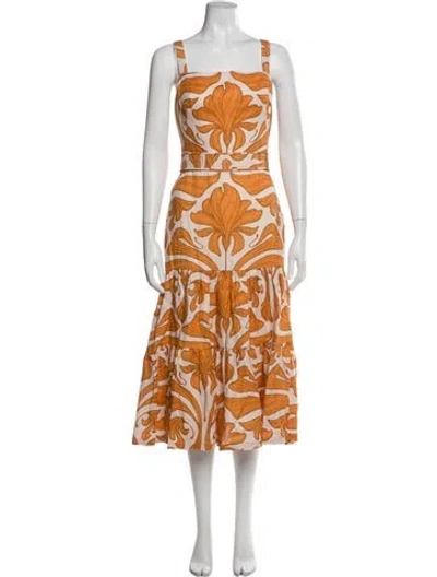 Pre-owned Andres Otalora Linen Long Dress In Orange