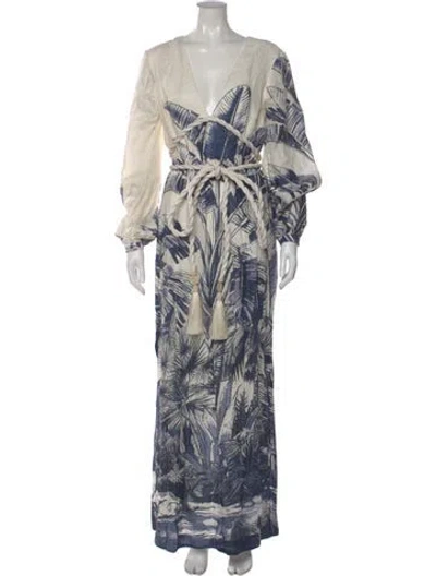 Pre-owned Andres Otalora Linen Long Dress W/ Tags In Blue