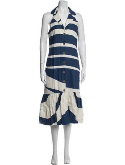 Pre-owned Andres Otalora Linen Long Dress W/ Tags In Blue