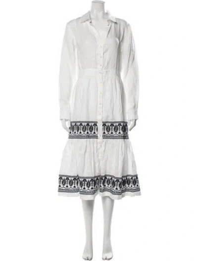 Pre-owned Andres Otalora Linen Long Dress In White