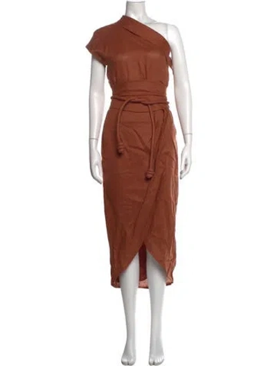 Pre-owned Andres Otalora Linen Midi Length Dress In Brown