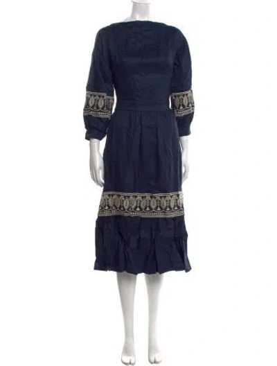 Pre-owned Andres Otalora Linen Midi Length Dress W/ Tags In Blue