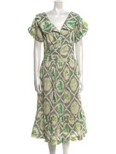 Pre-owned Andres Otalora Linen Midi Length Dress W/ Tags In Multi