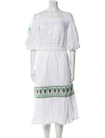 Pre-owned Andres Otalora Linen Midi Length Dress W/ Tags In White