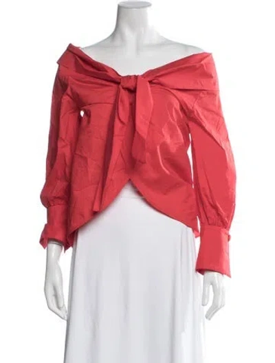 Pre-owned Andres Otalora Linen Off-the-shoulder Blouse In Red