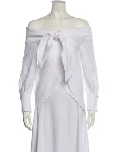 Pre-owned Andres Otalora Linen Off-the-shoulder Blouse In White