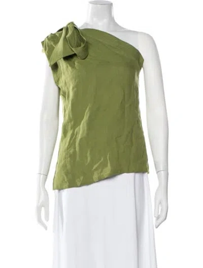Pre-owned Andres Otalora Linen One-shoulder Top In Green