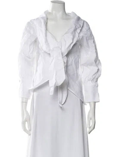 Pre-owned Andres Otalora Linen Tie Neck Blouse In White