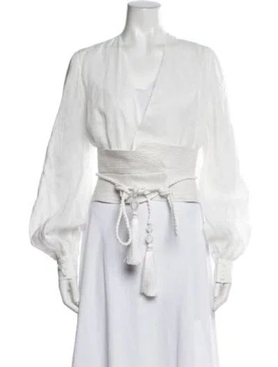 Pre-owned Andres Otalora Linen V-neck Blouse W/ Tags In White