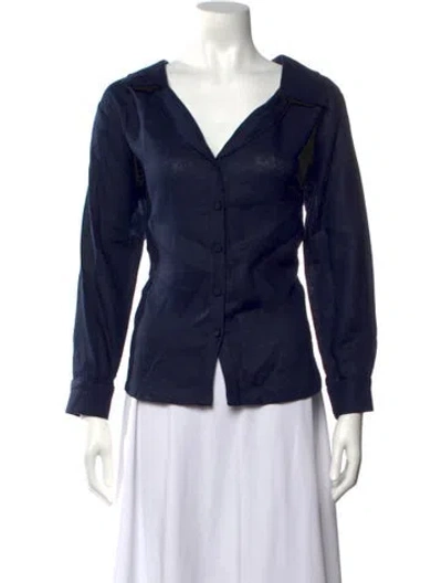 Pre-owned Andres Otalora Linen V-neck Button-up Top W/ Tags In Blue
