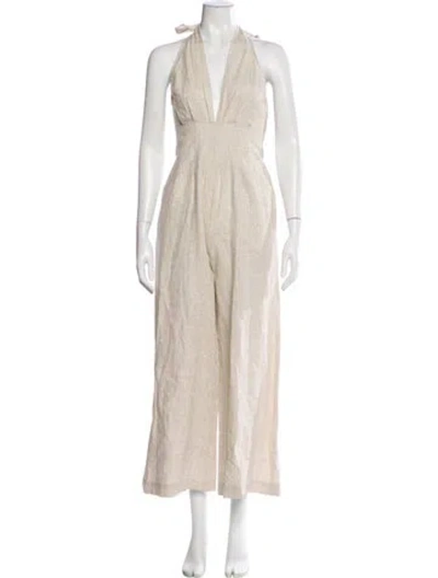 Pre-owned Andres Otalora Linen V-neck Jumpsuit In Neutral