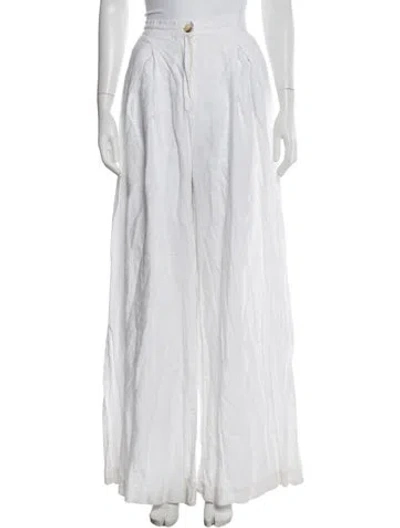 Pre-owned Andres Otalora Linen Wide Leg Pants In White