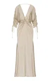 Andres Otalora Lirio Dorado Gathered Satin Maxi Dress In Taupe