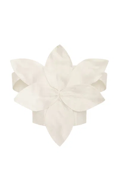 Andres Otalora Loto Embellished Linen Off-the-shoulder Top In Off-white